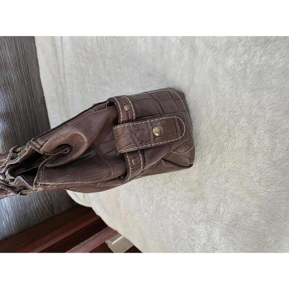 Nine West Brown Croc Embossed Studded Satchel | Leopard Lining - Picture 2 of 5